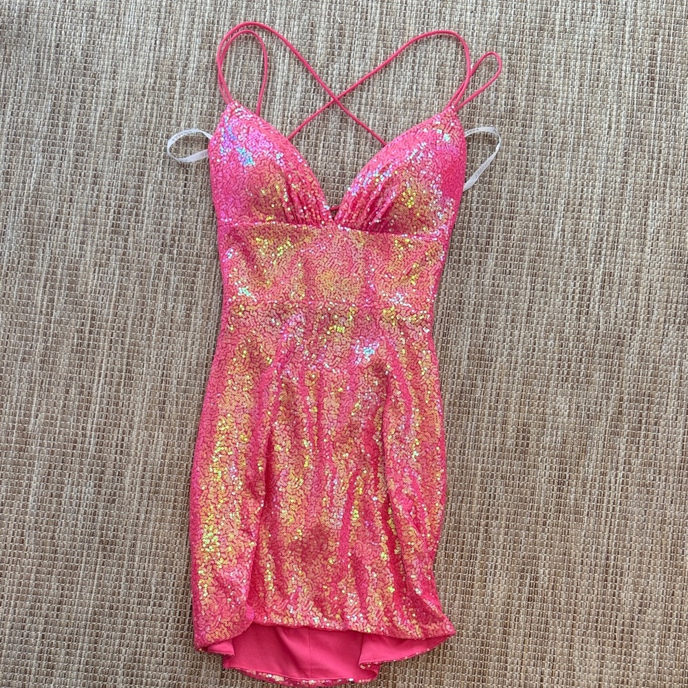 Pink Sequin Strappy Dress